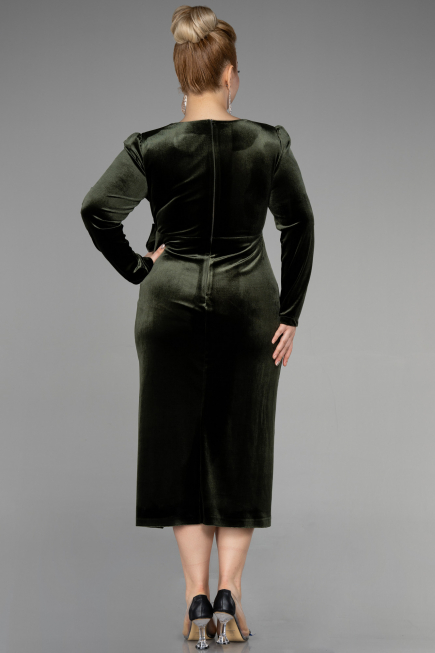 Langes Abendkleid aus Samt in Übergröße Midi Samt Khaki ABK1897