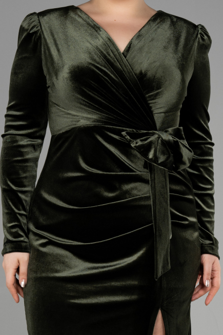Langes Abendkleid aus Samt in Übergröße Midi Samt Khaki ABK1897