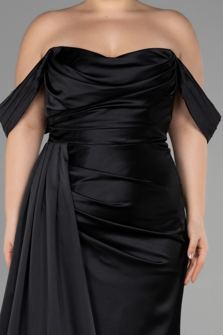 Kleider in Großen Größen Lang Satin Schwarz ABU3515