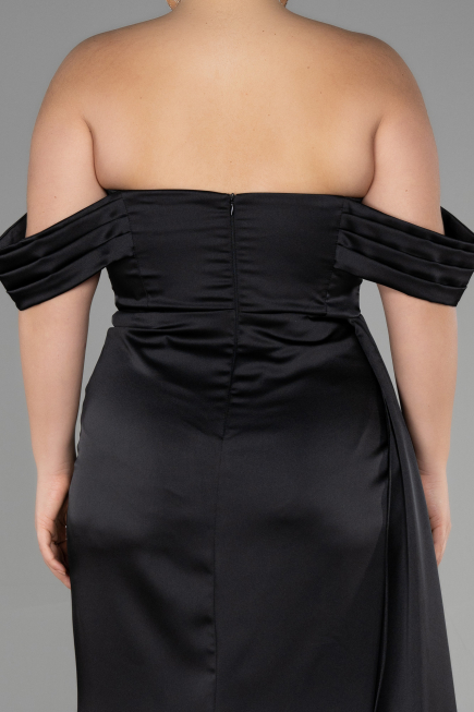 Kleider in Großen Größen Lang Satin Schwarz ABU3515