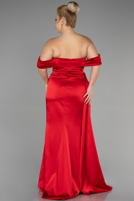 Kleider in Großen Größen Lang Satin Rot ABU3515