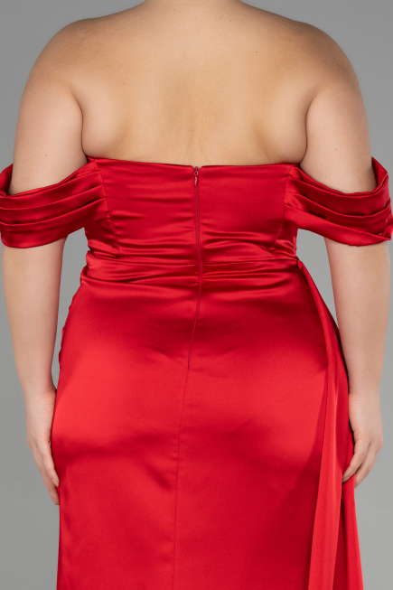 Kleider in Großen Größen Lang Satin Rot ABU3515