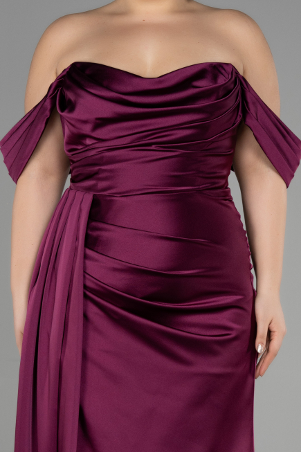 Kleider in Großen Größen Lang Satin Kirschrot ABU3515