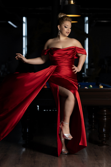 Kleider in Großen Größen Lang Satin Rot ABU3515