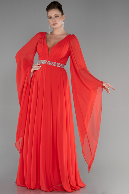 Abendkleid Lang Chiffon Koralle ABU3541