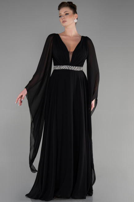 Abendkleid Lang Chiffon Schwarz ABU3541