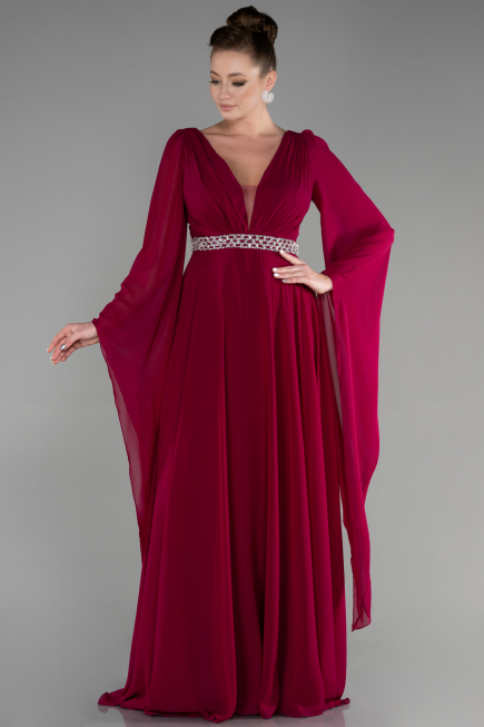 Abendkleid Lang Chiffon Kirschrot ABU3541