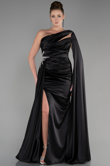 Abendkleid Lang Satin Schwarz ABU3545