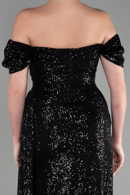 Abendkleid Lang Schuppig Schwarz ABU2987