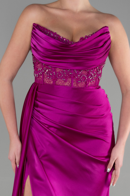 Violett Abendkleid Satin Lang ABU3536