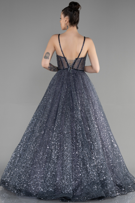 Designer Abendkleid Lang Anthrazit ABU3556