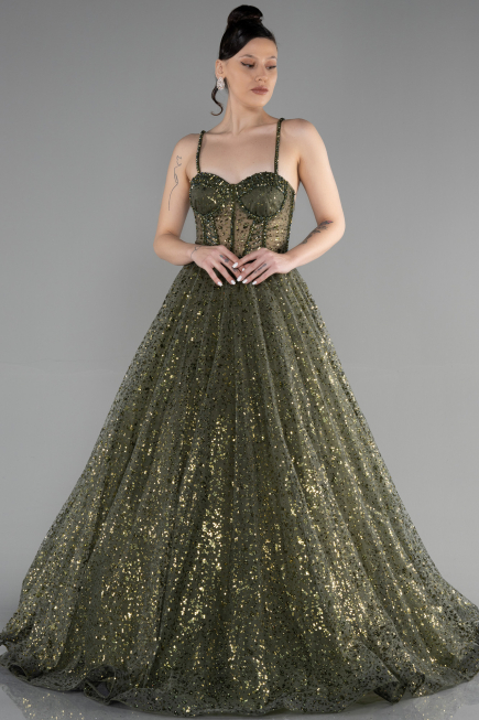 Designer Abendkleid Lang Khaki ABU3556