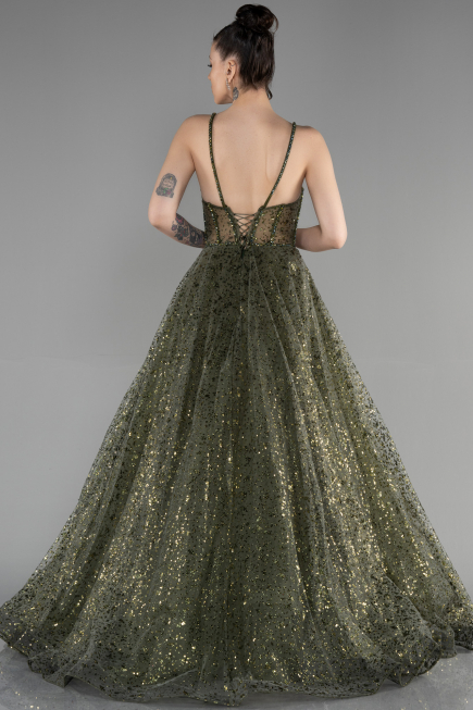 Designer Abendkleid Lang Khaki ABU3556