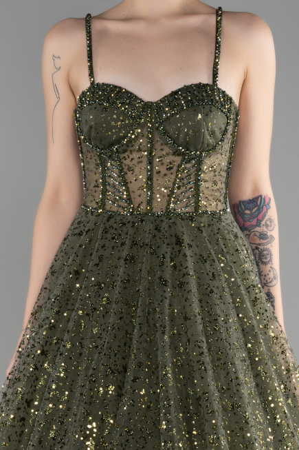 Designer Abendkleid Lang Khaki ABU3556