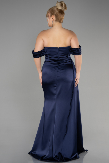 Kleider in Großen Größen Lang Satin Marineblau ABU3515