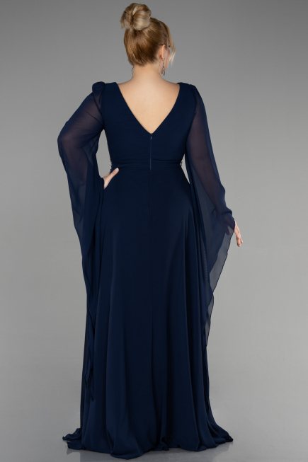 Abendgarderobe in Großen Größen Lang Chiffon Marineblau ABU3543
