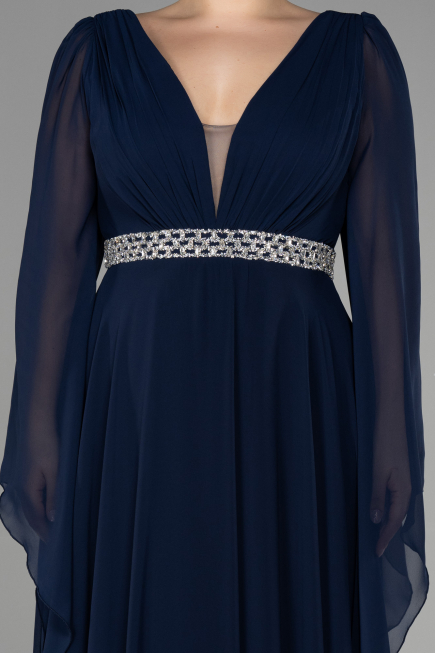 Abendgarderobe in Großen Größen Lang Chiffon Marineblau ABU3543