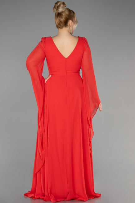 Abendgarderobe in Großen Größen Lang Chiffon Koralle ABU3543