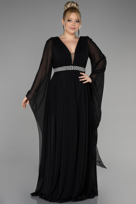 Abendgarderobe in Großen Größen Lang Chiffon Schwarz ABU3543