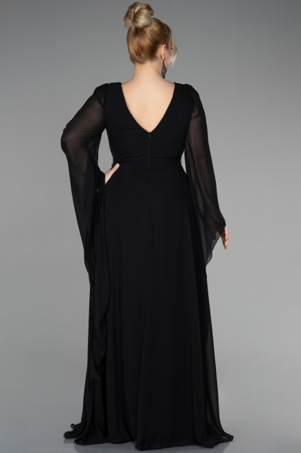 Abendgarderobe in Großen Größen Lang Chiffon Schwarz ABU3543