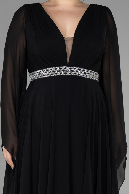 Abendgarderobe in Großen Größen Lang Chiffon Schwarz ABU3543