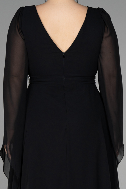 Abendgarderobe in Großen Größen Lang Chiffon Schwarz ABU3543