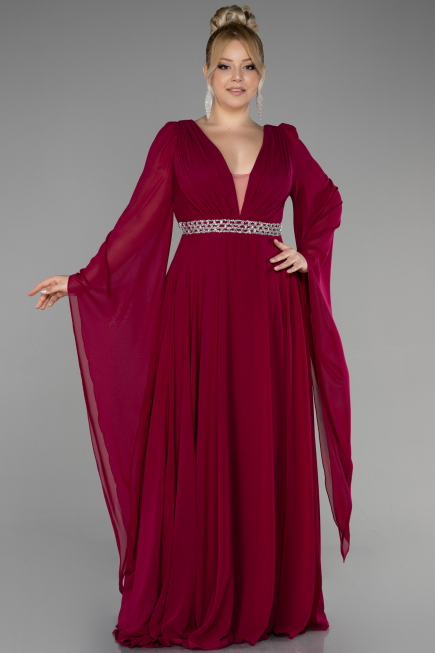Abendgarderobe in Großen Größen Lang Chiffon Kirschrot ABU3543