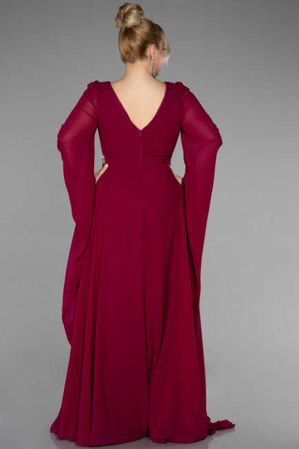 Abendgarderobe in Großen Größen Lang Chiffon Kirschrot ABU3543