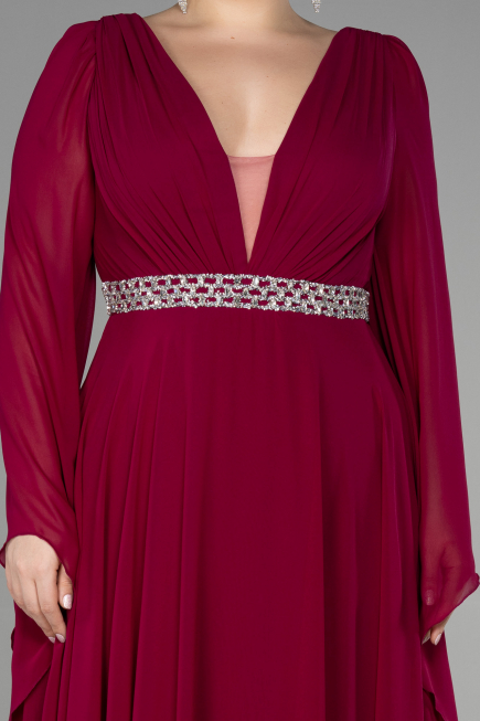 Abendgarderobe in Großen Größen Lang Chiffon Kirschrot ABU3543