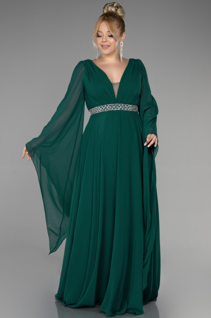Abendgarderobe in Großen Größen Lang Chiffon Smaragdgrün ABU3543