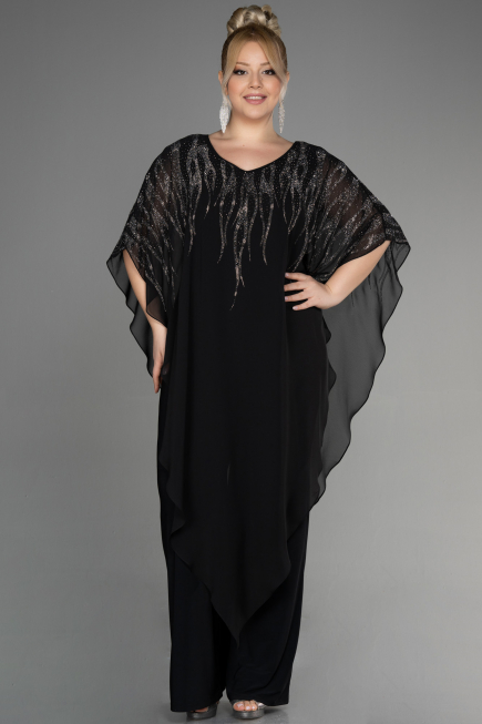 Abendgarderobe in Großen Größen Chiffon Schwarz ABT111