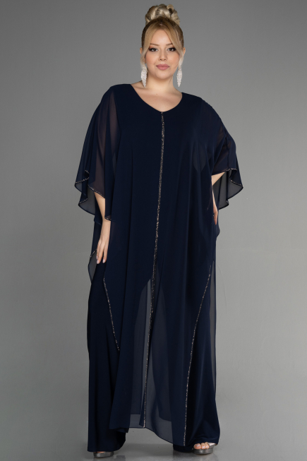 Einladungskleid In Übergröße Chiffon Marineblau EE6803