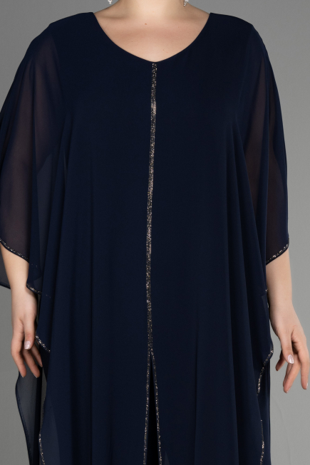 Einladungskleid In Übergröße Chiffon Marineblau EE6803