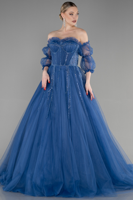 Designer Abendkleid Lang Indigo ABU3594