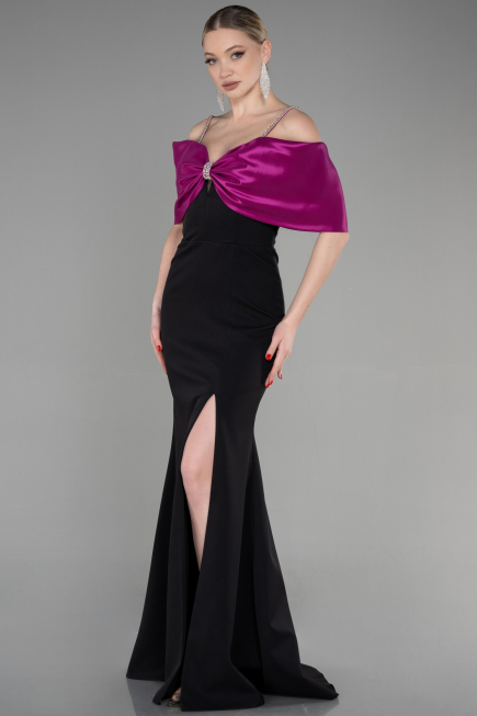 Abendkleid Lang Fuchsie-Schwarz ABU3601