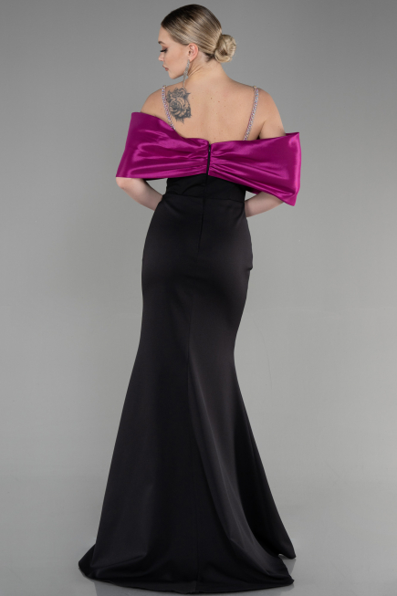 Abendkleid Lang Fuchsie-Schwarz ABU3601