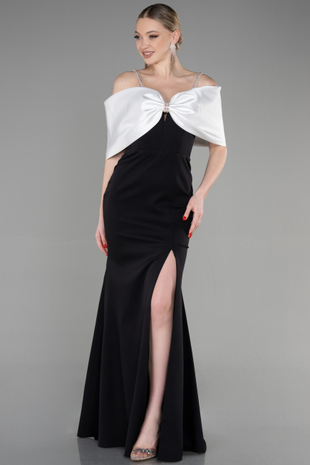 Abendkleid Lang Schwarz-Weiß ABU3601