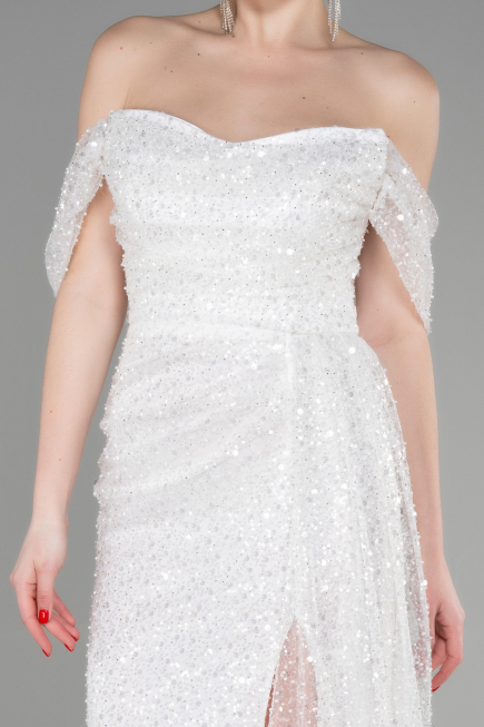 Abendkleid Lang Schuppig Weiß ABU3577