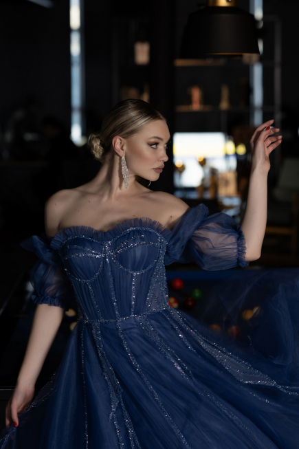 Designer Abendkleid Lang Indigo ABU3594