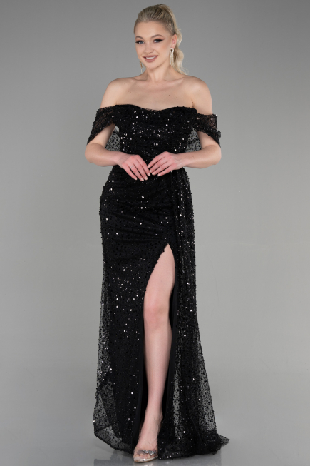 Abendkleid Lang Schuppig Schwarz ABU3577