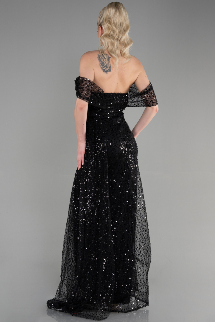Abendkleid Lang Schuppig Schwarz ABU3577