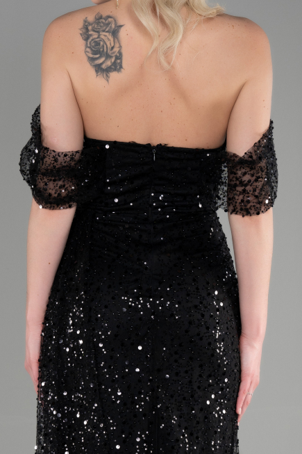 Abendkleid Lang Schuppig Schwarz ABU3577