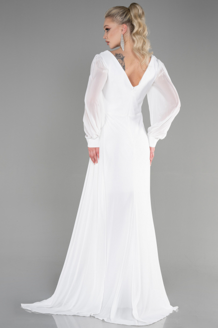Abendkleid Lang Chiffon Weiß ABU3627