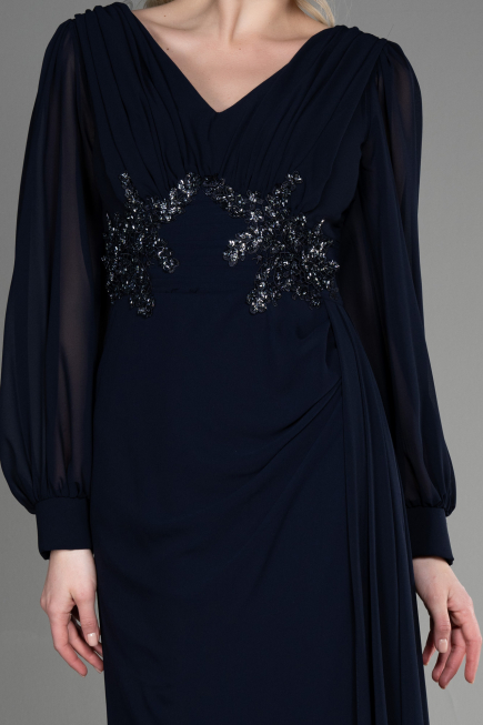 Abendkleid Lang Chiffon Marineblau ABU3627