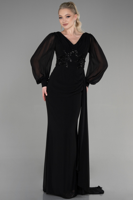 Abendkleid Lang Chiffon Schwarz ABU3627