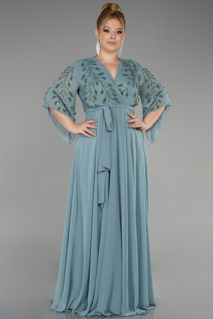 Abendgarderobe in Großen Größen Lang Chiffon Türkis ABU2071