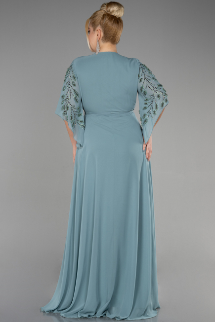 Abendgarderobe in Großen Größen Lang Chiffon Türkis ABU2071
