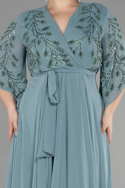 Abendgarderobe in Großen Größen Lang Chiffon Türkis ABU2071