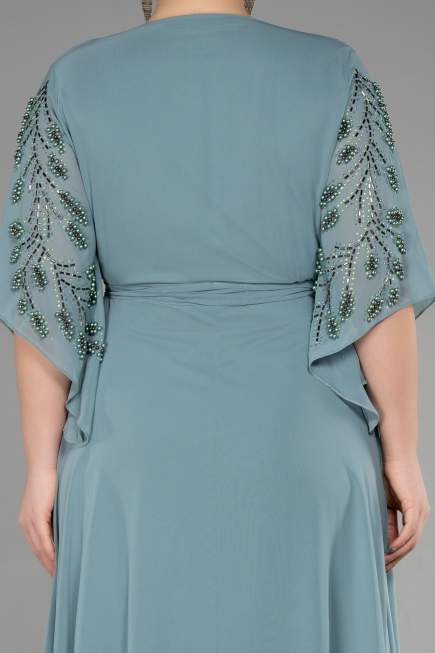 Abendgarderobe in Großen Größen Lang Chiffon Türkis ABU2071