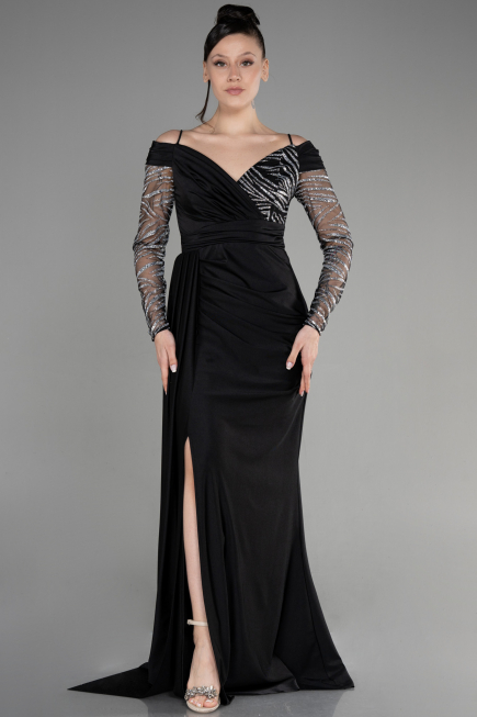 Abendkleid Lang Schwarz-Silber ABU3656